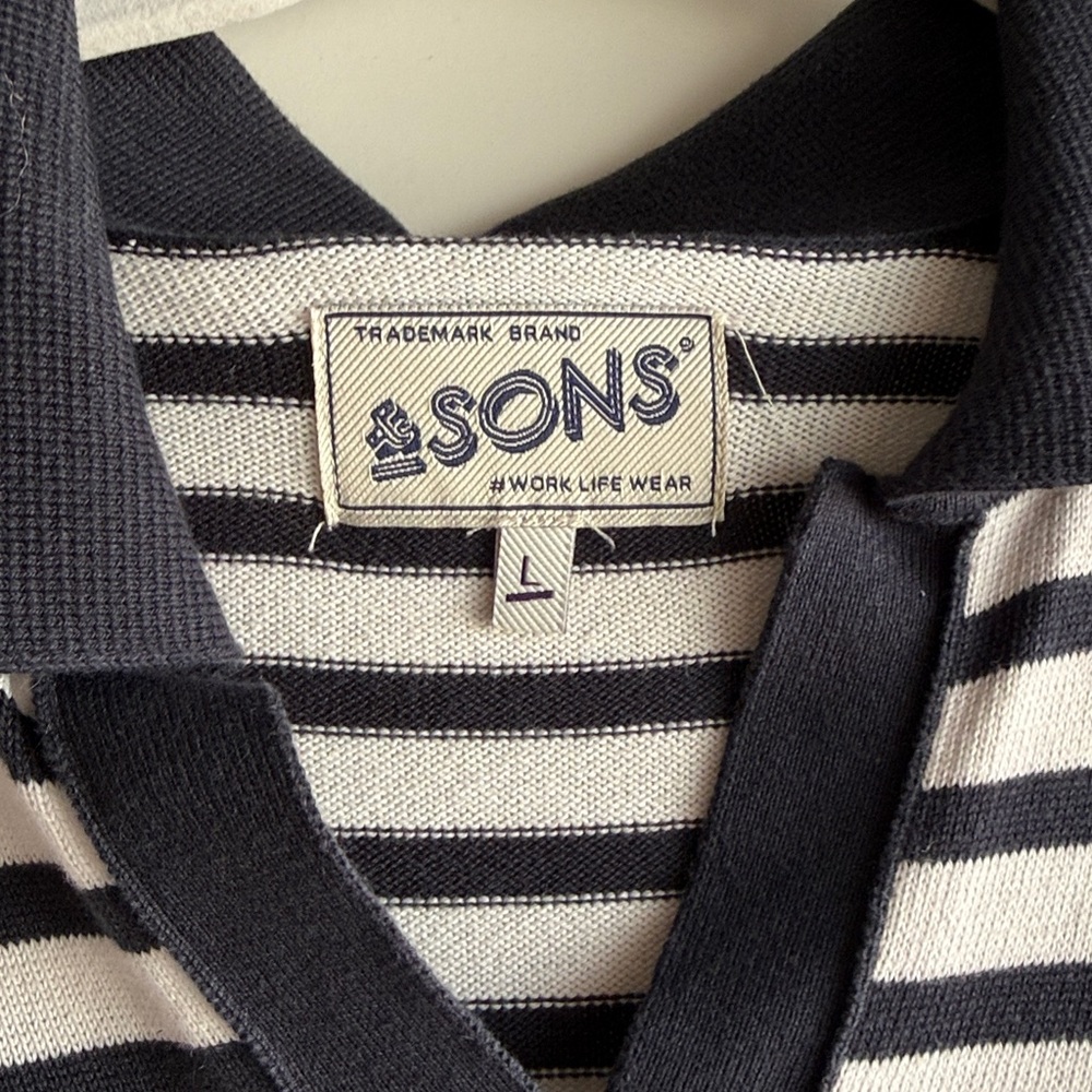 & Sons Striped Navy and White Knit Long sleeve shirt - Picture 2 of 5